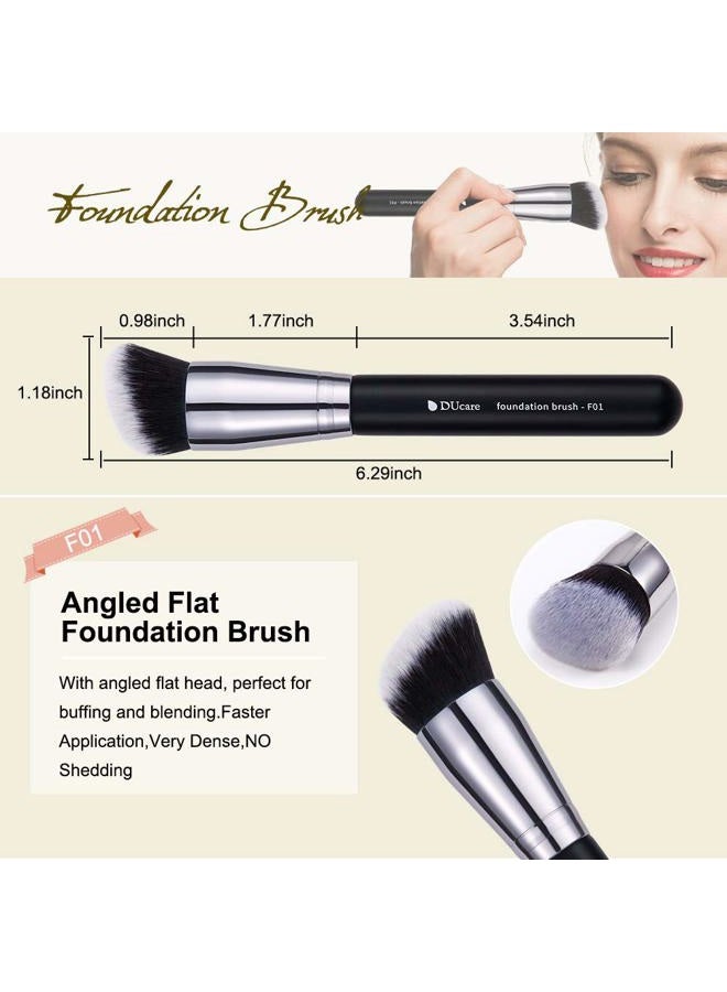 DUcare Makeup Kabuki Brushes 3Pcs Foundation Contour Brush& Concealer Brush Under Eye& Blusher Brush Face Blush Bronzer Travel Buffing Stippling Contour Liquid Blending Makeup brush set Black - Image 2