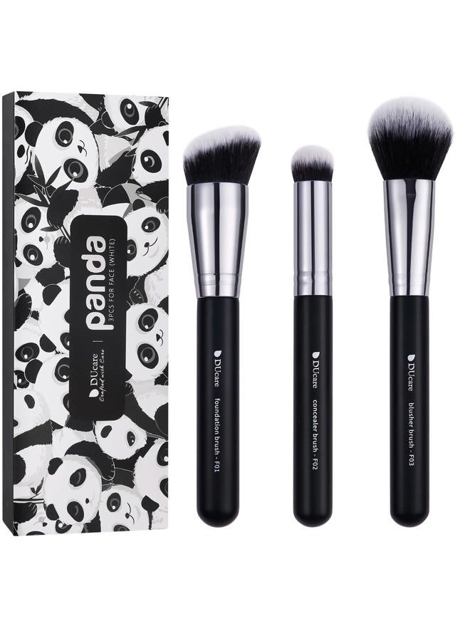 DUcare Makeup Kabuki Brushes 3Pcs Foundation Contour Brush& Concealer Brush Under Eye& Blusher Brush Face Blush Bronzer Travel Buffing Stippling Contour Liquid Blending Makeup brush set Black - Image 1