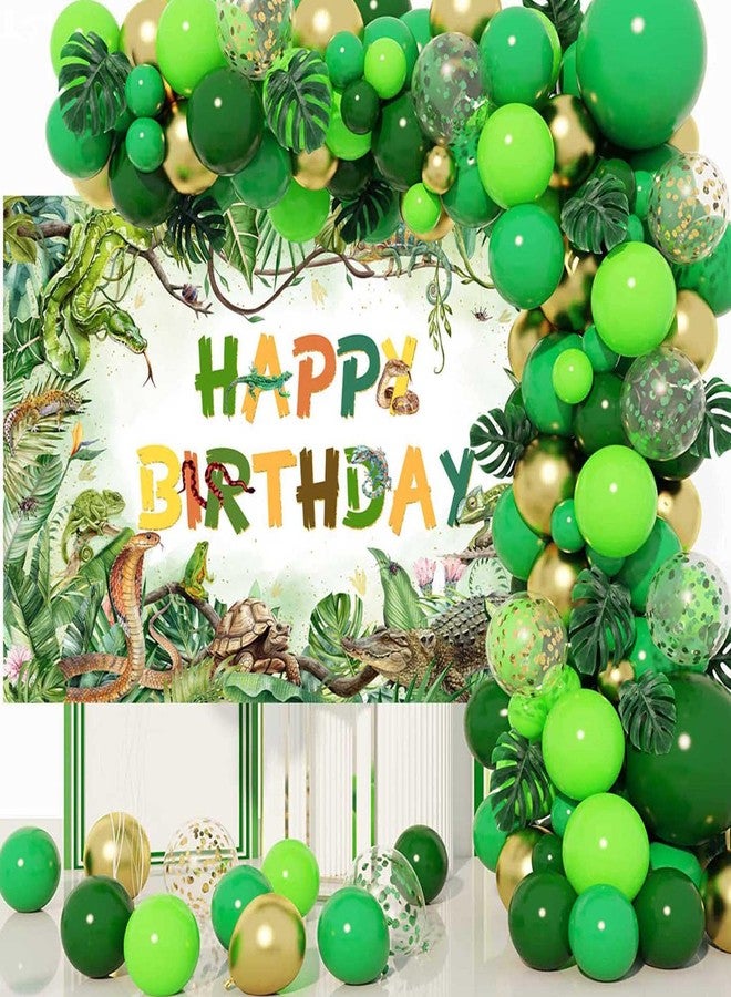 Mocsicka Reptile Birthday Backdrop Lizard Snake Turtle Birthday Party Decorations Tropical Jungle Safari Animals Background for Kids Party Supplies 70.8 x 43.3 Inch (White) - Image 3