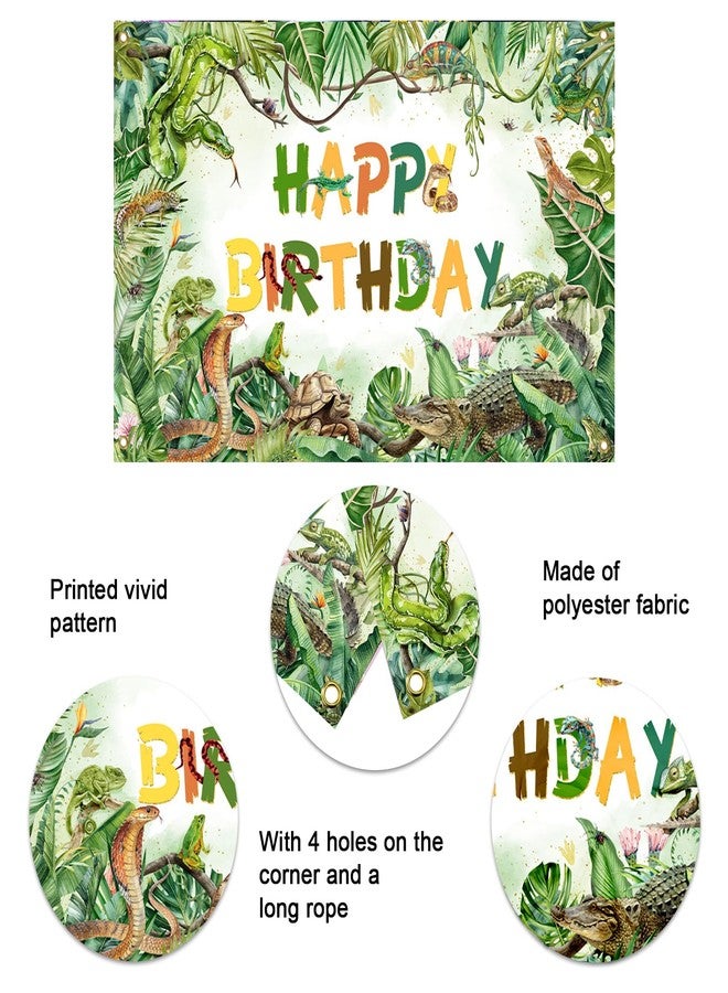 Mocsicka Reptile Birthday Backdrop Lizard Snake Turtle Birthday Party Decorations Tropical Jungle Safari Animals Background for Kids Party Supplies 70.8 x 43.3 Inch (White) - Image 5