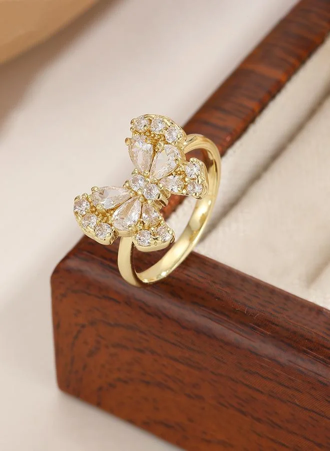 Gold Tone Embellished Butterfly Ring