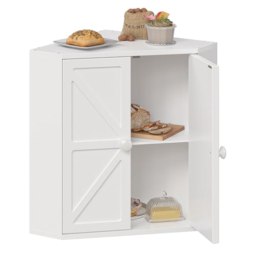 Trironsun Corner Bread Box for Kitchen Counter Double Layer Bamboo Bread Storage Container Large Capacity Bread Storage Bin Farmhouse Breadbox Organizer White - Image 1