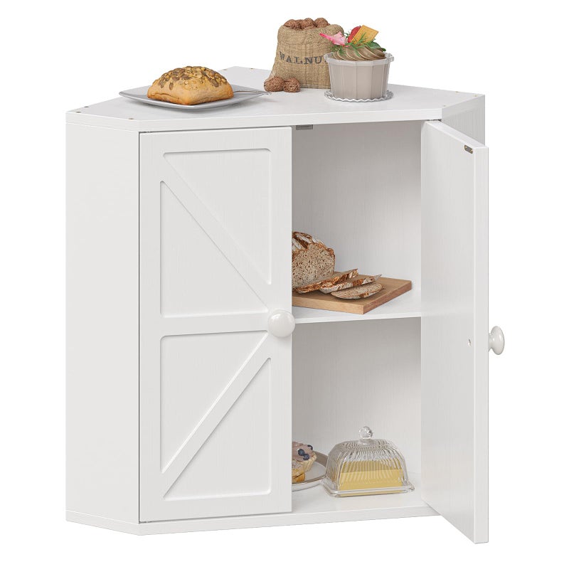 Trironsun Corner Bread Box for Kitchen Counter Double Layer Bamboo Bread Storage Container Large Capacity Bread Storage Bin Farmhouse Breadbox Organizer White - Image 2