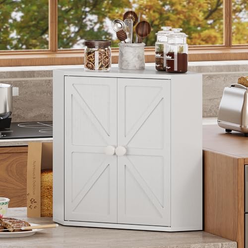 Trironsun Corner Bread Box for Kitchen Counter Double Layer Bamboo Bread Storage Container Large Capacity Bread Storage Bin Farmhouse Breadbox Organizer White - Image 3