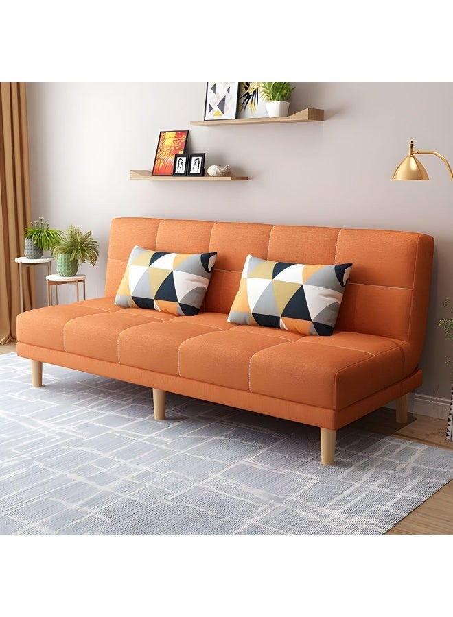 Armless Sofa Bed with Tight-Back Design in modern Blend Fabric (Orange)