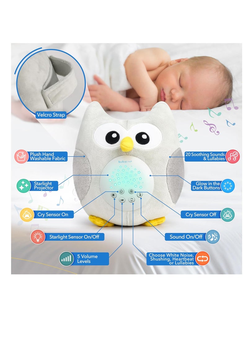 Bubzi Co - Baby Sound Machine, Portable Owl Soother & Baby Night Light Projector, Comforting Electronic Infant Toddler Sleep Aid & Baby Shush with White Noise - Image 1