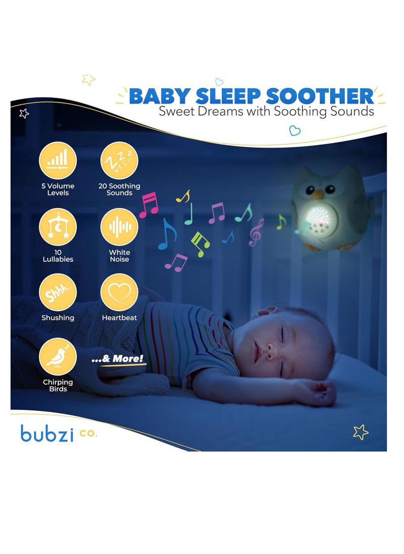 Bubzi Co - Baby Sound Machine, Portable Owl Soother & Baby Night Light Projector, Comforting Electronic Infant Toddler Sleep Aid & Baby Shush with White Noise - Image 1