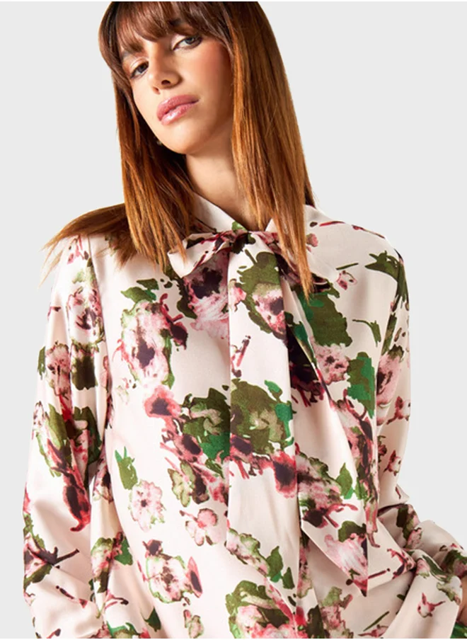2Xtremz Floral Print Bow Detail Shirt