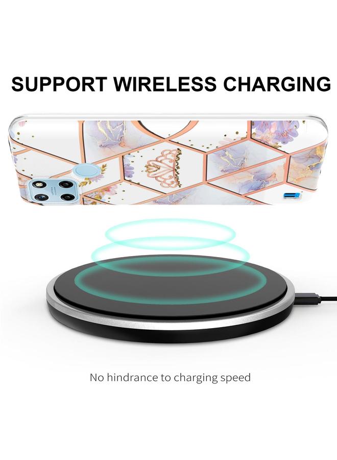 اس-توب جراب لهاتف OPPO Realme C21Y، جراب هاتف TPU بنمط زهور رخامية متداخلة - Image 3