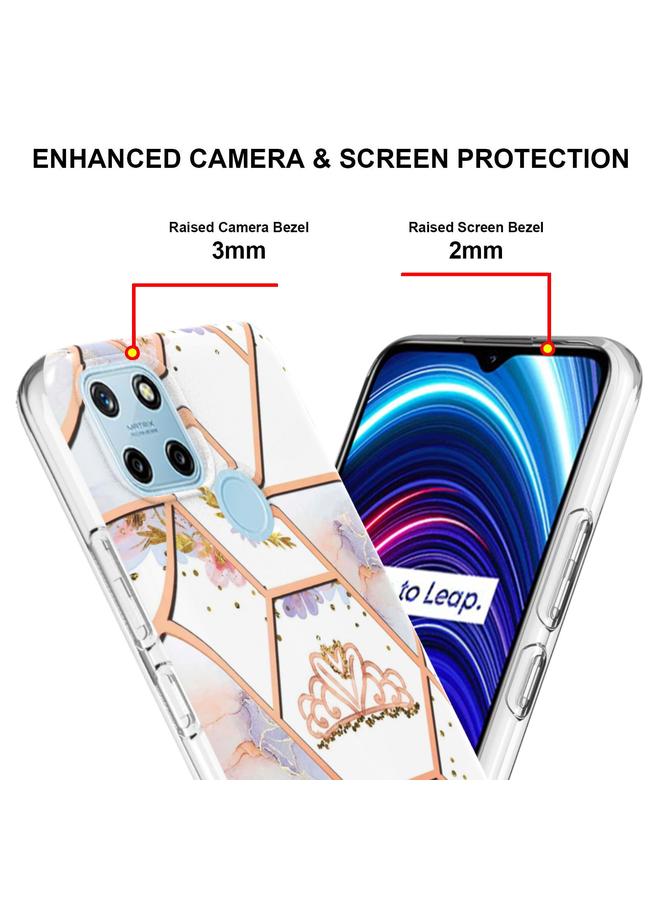 اس-توب جراب لهاتف OPPO Realme C21Y، جراب هاتف TPU بنمط زهور رخامية متداخلة - Image 4