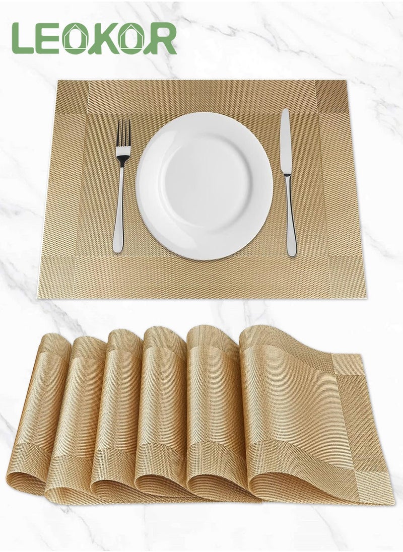 LEOKOR 6 Pcs Linen Natural Fabric Handcrafted Machine Weave Placemats Non-Slip Kitchen Table Mats  - Image 1