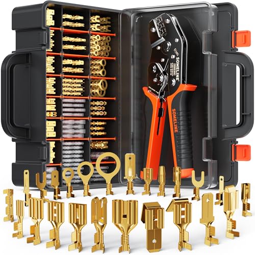 SOMELINE Spade Terminal Crimping Tool Kit AWG 24-14, 24 Types 2.8/3.9/4.8/6.3 mm Male & Female Quick Disconnect Non-Insulated Connectors - Open Barrel Crimping Tool - Image 1