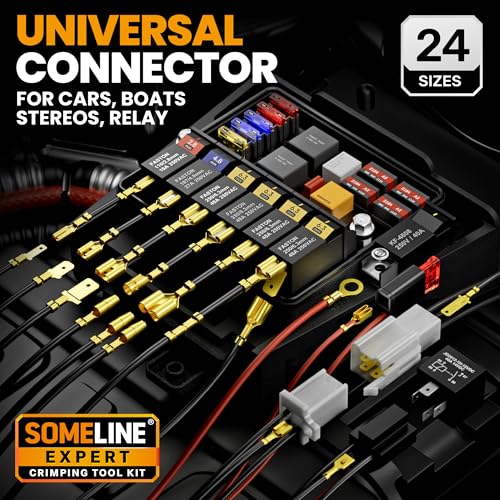 SOMELINE Spade Terminal Crimping Tool Kit AWG 24-14, 24 Types 2.8/3.9/4.8/6.3 mm Male & Female Quick Disconnect Non-Insulated Connectors - Open Barrel Crimping Tool - Image 3