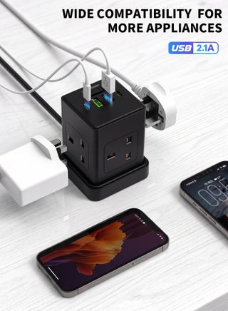 Travel Adapter Power Strip with 4 Sockets and 4 USB Ports, 2 Type-C + 2 USB-A, 2500W Multi Plug Extension for Home Office Travel - view 4