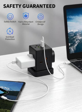 Travel Adapter Power Strip with 4 Sockets and 4 USB Ports, 2 Type-C + 2 USB-A, 2500W Multi Plug Extension for Home Office Travel - view 3