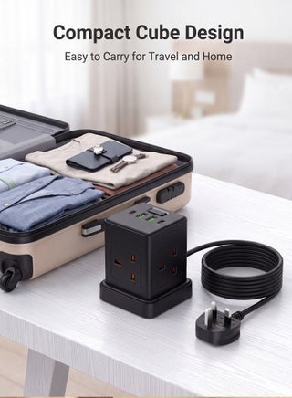 Travel Adapter Power Strip with 4 Sockets and 4 USB Ports, 2 Type-C + 2 USB-A, 2500W Multi Plug Extension for Home Office Travel - view 5