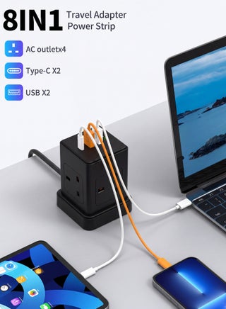 Travel Adapter Power Strip with 4 Sockets and 4 USB Ports, 2 Type-C + 2 USB-A, 2500W Multi Plug Extension for Home Office Travel - view 2