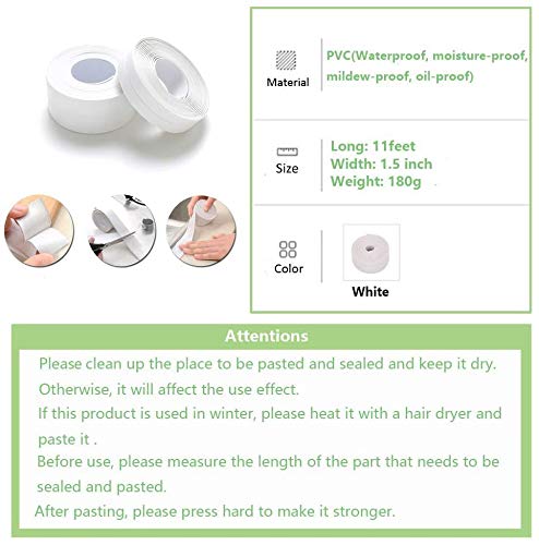 Bapna Bapna Caulk Strip, Tub Caulking Tape PVC Self-Adhesive Waterproof Sealing Tape for Kitchen Sink Toilet Bathroom Shower and Bathtub Floor Wall Edge Protector - Image 3