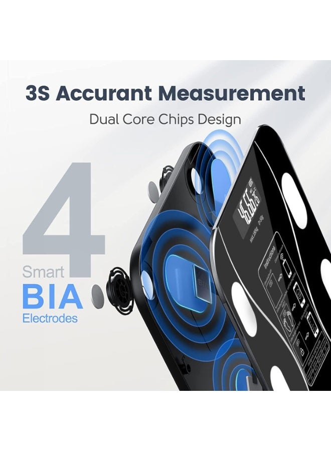 ميزان شخصي رقمي ذكي بتقنية البلوتوث وتطبيق للمزامنة؛ جهاز تحليل تكوين الجسم الشامل (الوزن، الدهون، العضلات)، قابل لإعادة الشحن عبر USB - لون أسود أنيق - Image 3