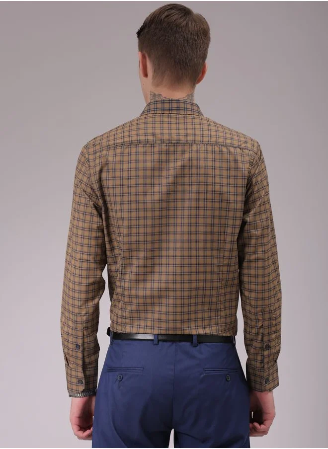 The Indian Garage Co Men Slim Fit Checkered Full Sleeves Cutaway Collar Formal Shirt