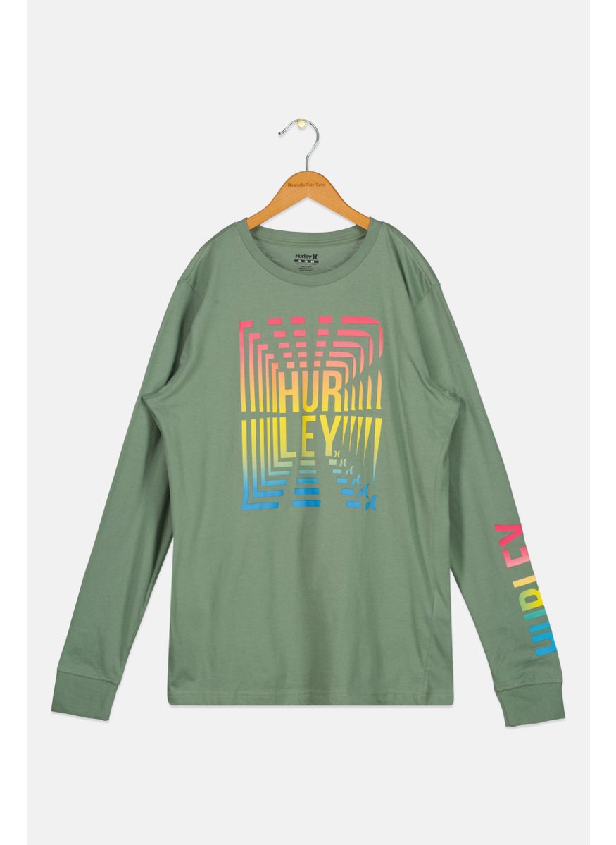 Hurley - Kids Boys Brand Logo Long Sleeve T-Shirt, Green - Image 1