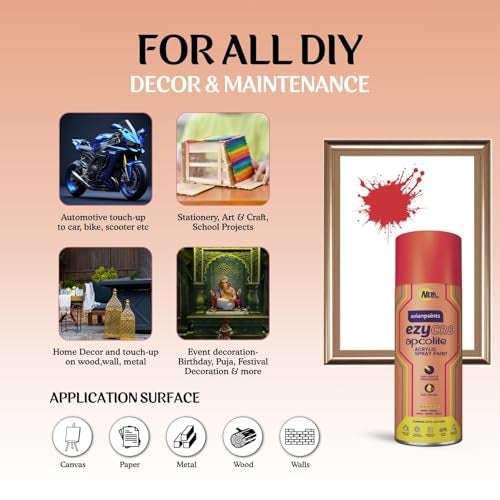 Asian Paints ezyCR8 Apcolite DIY Spray Paint – Signal Red, 400ml, 100% Acrylic | Multi-Surface Use: Metal, Wood & Walls - Image 4