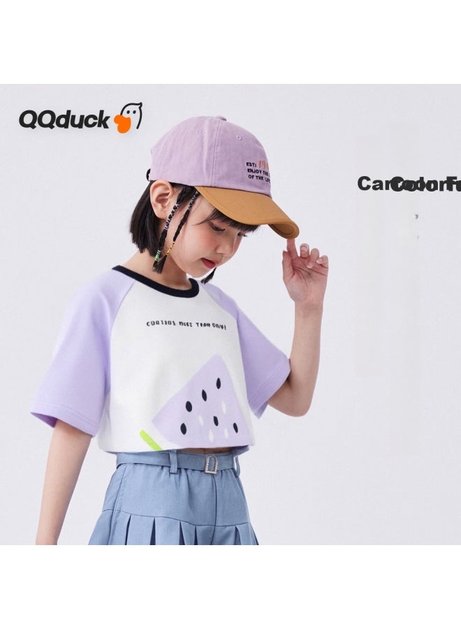 Qq Duck Girls' Short Sleeve T-Shirt Children'S Summer Clothing Student Sweet Top Teenager Clothes Peach Soda Purple; 160 - Image 2