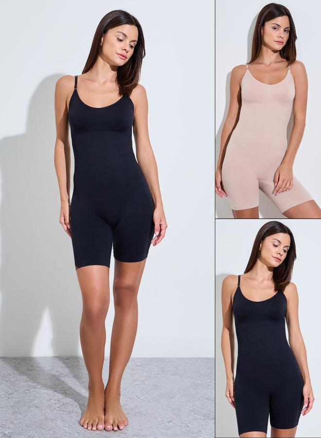Styli Pack of 2 - Round Neck Mid Thigh Strappy Body Slimmer - Image 1