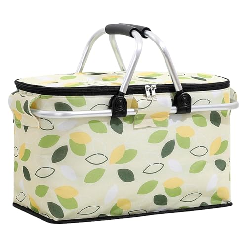 VDHJA Cooler Bag Insulated Folding Picnic Basket Isothermal Lunch Bag Handles Shopping Baskets Cooler Box for Printed Square Aluminium Handle for Travel Bag Hiking Beach Day Trip - Image 1
