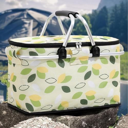VDHJA Cooler Bag Insulated Folding Picnic Basket Isothermal Lunch Bag Handles Shopping Baskets Cooler Box for Printed Square Aluminium Handle for Travel Bag Hiking Beach Day Trip - Image 3