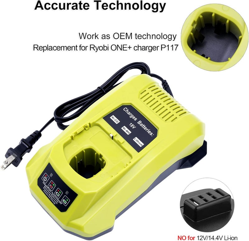 Biswaye P117 Compatible with Ryobi 18V Charger, Compatible with Ryobi 12V-18V One+ Lithium NiCad NiMh Battery P102 P108 P189 P197 P103 P105 P107 P190 P191 PBP002 PBP005 - Image 2