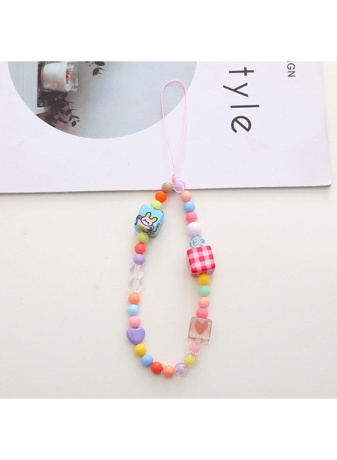 NIBEMINENT Beaded Phone Lanyard, Anti Lost Removable Wrist Strap,K1044 Little Rabbit Square Bracelet Pendant, Phone Keychain Lanyard