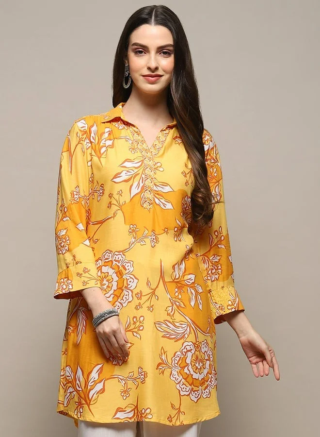 Biba Yellow Rayon Straight Kurta