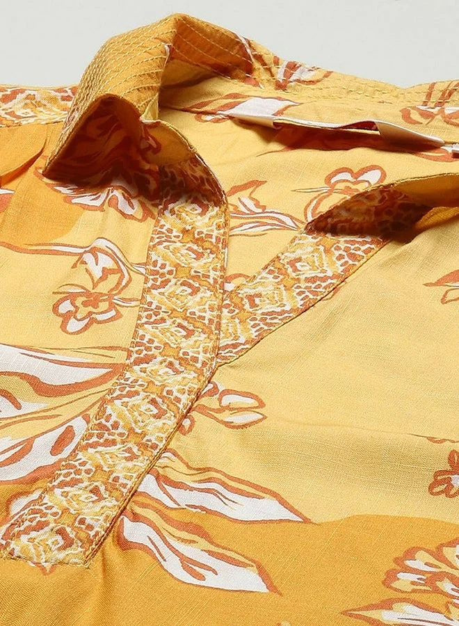 Biba Yellow Rayon Straight Kurta