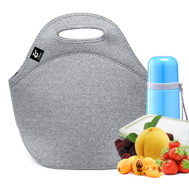 Neoprene Lunch BagLOVAC Thick Insulated  Durable  Waterproof Lunch Tote With Zipper For Outdoor Travel Work School Cool Gray