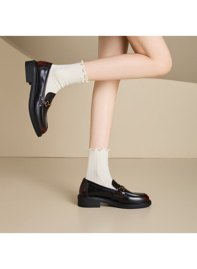 Josiny British Loafer Shoes Women 2026 New Style Super Cute Round Toe Chunky Heel Leather Shoes Versatile Slip-on Flats - Image 4