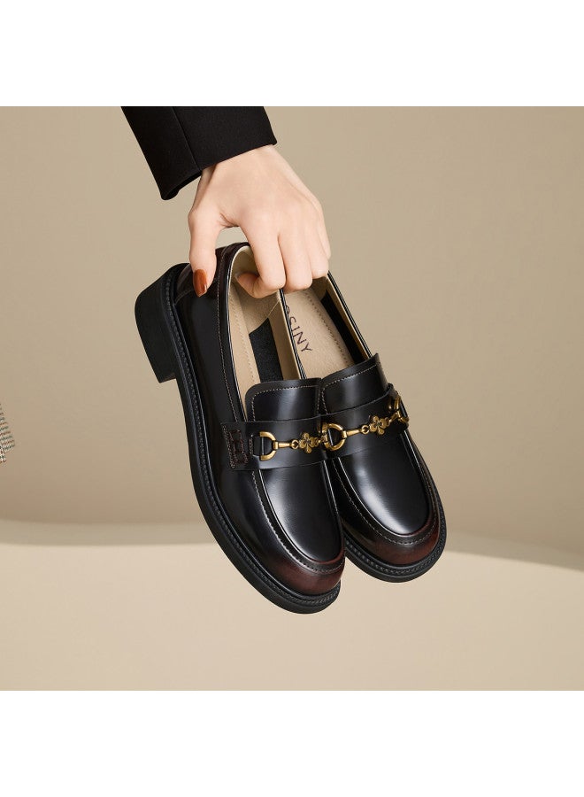 Josiny British Loafer Shoes Women 2026 New Style Super Cute Round Toe Chunky Heel Leather Shoes Versatile Slip-on Flats - Image 5