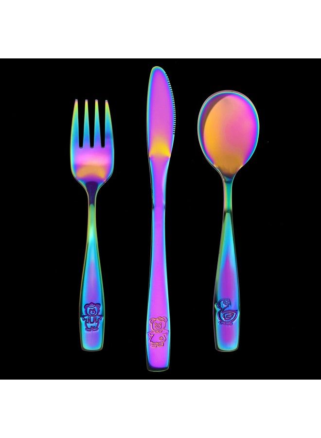 GlossyEnd 9 Piece Stainless Steel Rainbow Kids Cutlery Child And Toddler Safe Flatware Kids Silverware Kids Utensil Set Includes 3 Knives 3 Forks 3 Spoons Total Of 3 Settings Ideal For Home And Preschool - Image 4