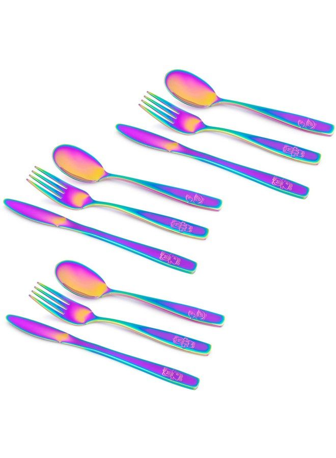 GlossyEnd 9 Piece Stainless Steel Rainbow Kids Cutlery Child And Toddler Safe Flatware Kids Silverware Kids Utensil Set Includes 3 Knives 3 Forks 3 Spoons Total Of 3 Settings Ideal For Home And Preschool - Image 2