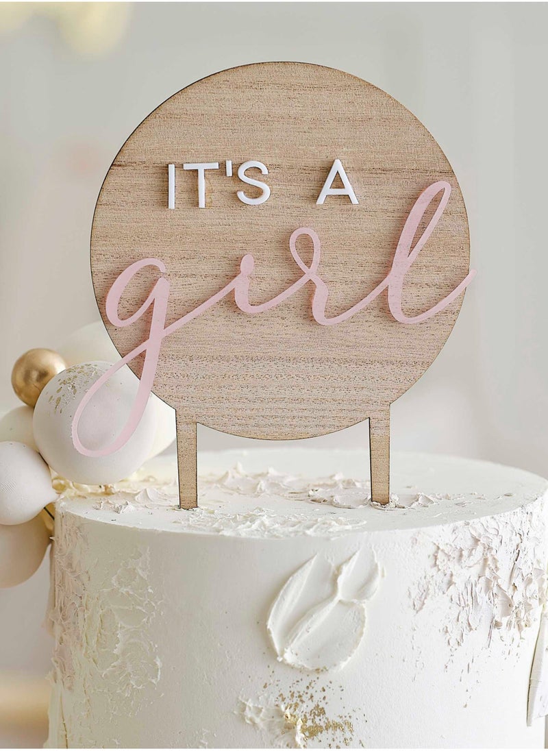 Ginger Ray It’s a Girl Wooden Cake Topper - Image 1
