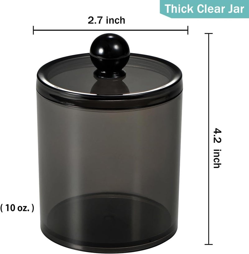 SheeChung 2 Pack of 10 Oz. Small Clear Plastic Apothecary Jar - Qtip Dispenser Holder Bathroom Vanity Storage Canister Acrylic Jar for Cotton Balls/Swabs/Rounds,Q-Tips (Black) - Image 5