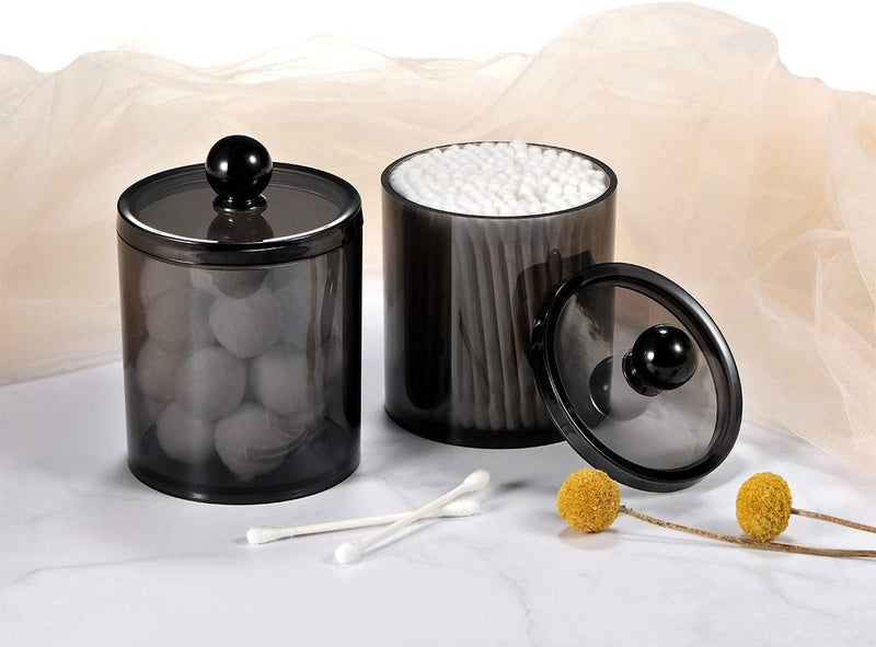 SheeChung 2 Pack of 10 Oz. Small Clear Plastic Apothecary Jar - Qtip Dispenser Holder Bathroom Vanity Storage Canister Acrylic Jar for Cotton Balls/Swabs/Rounds,Q-Tips (Black) - Image 2