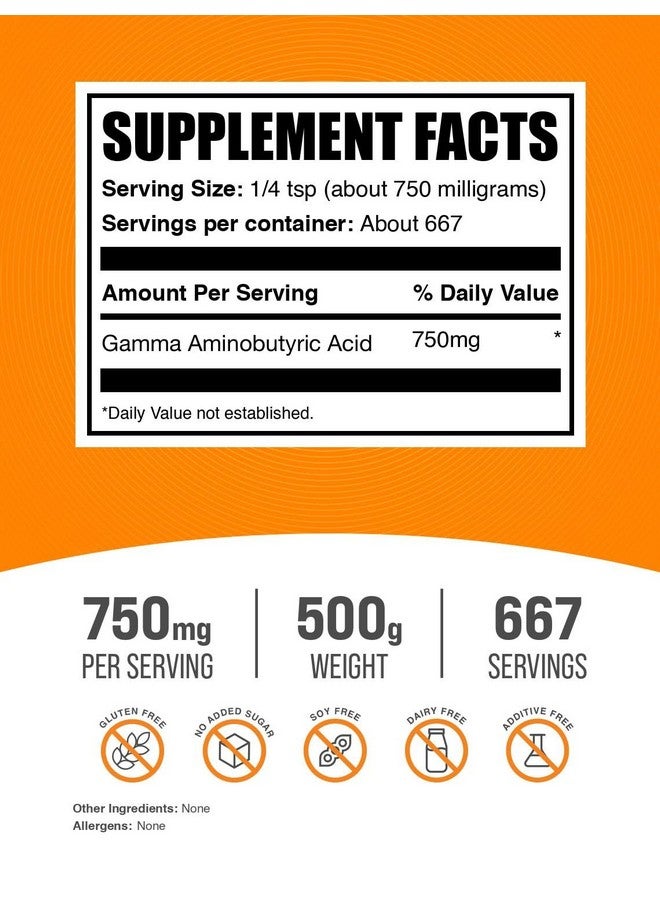 BulkSupplements مسحوق جابا من BulkSupplements.com - حمض غاما أمينوبوتيريك، مكمل جابا، مكمل حمض أميني - خالي من الغلوتين، 750 ملغ لكل حصة، 500 غ (1.1 رطل) (عبوة من 1) - Image 2