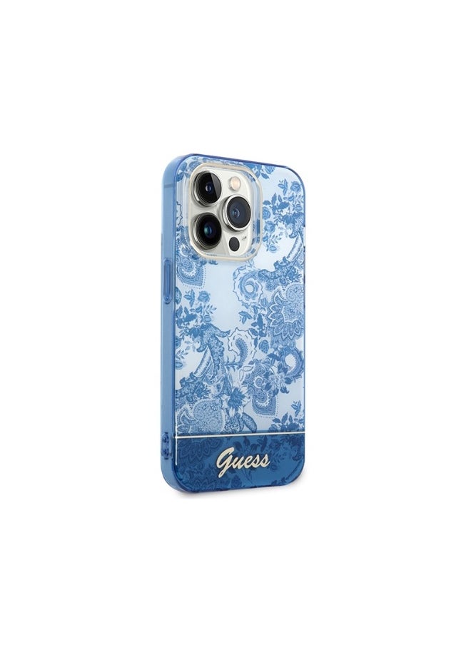 GUESS - Guess PC/TPU IML Case With Double Layer Electroplated Camera Outline & Toile De Jouy For iPhone 14 Pro Max - Blue [ GUHCP14XHGPLHB ] - Image 1