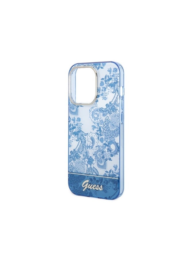 GUESS - Guess PC/TPU IML Case With Double Layer Electroplated Camera Outline & Toile De Jouy For iPhone 14 Pro Max - Blue [ GUHCP14XHGPLHB ] - Image 1