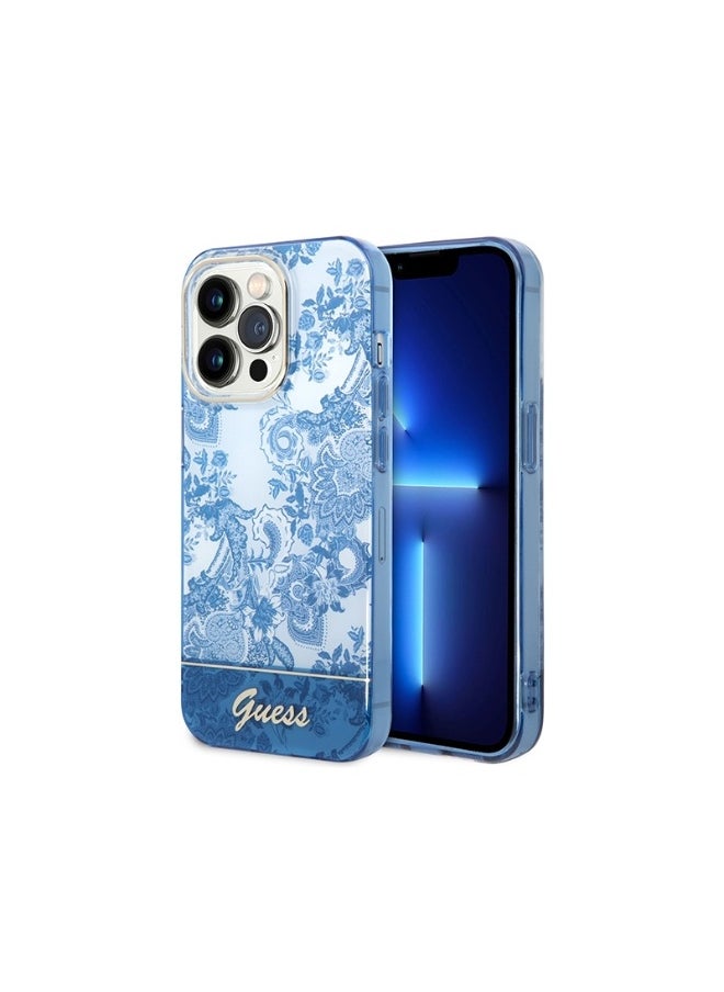 GUESS - Guess PC/TPU IML Case With Double Layer Electroplated Camera Outline & Toile De Jouy For iPhone 14 Pro Max - Blue [ GUHCP14XHGPLHB ] - Image 1