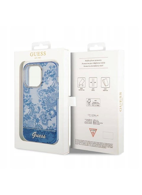 Guess PC/TPU IML Case With Double Layer Electroplated Camera Outline & Toile De Jouy For iPhone 14 Pro Max - Blue [ GUHCP14XHGPLHB ]