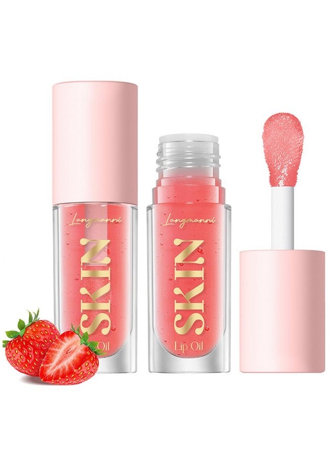 BANGFENG Big Brush Head Lip Glow Oil Plumping Tint Tinted Lip Balm Transparent Lip Care Moisturizing Nonsticky Fresh Shiny Texture Lip Oil Strawberry (Pink) - Image 1