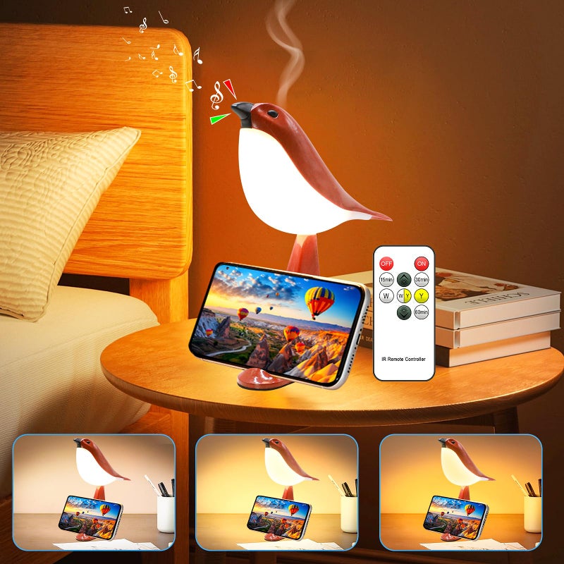 GODENBA Small Desk Lamp, Small Bird Table Lamp,2600mAh Rechargeable Cordless Lamp, 3 Color Temperatures, Remote & Touch Sensor, Timer & Bird Sound, Portable Desk & Nightstand Lamp for Bedroom, Kids(Red) - Image 1