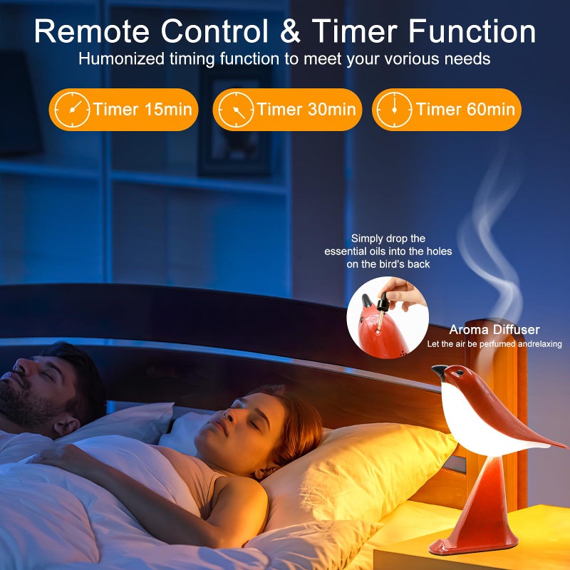 GODENBA Small Desk Lamp, Small Bird Table Lamp,2600mAh Rechargeable Cordless Lamp, 3 Color Temperatures, Remote & Touch Sensor, Timer & Bird Sound, Portable Desk & Nightstand Lamp for Bedroom, Kids(Red) - Image 4